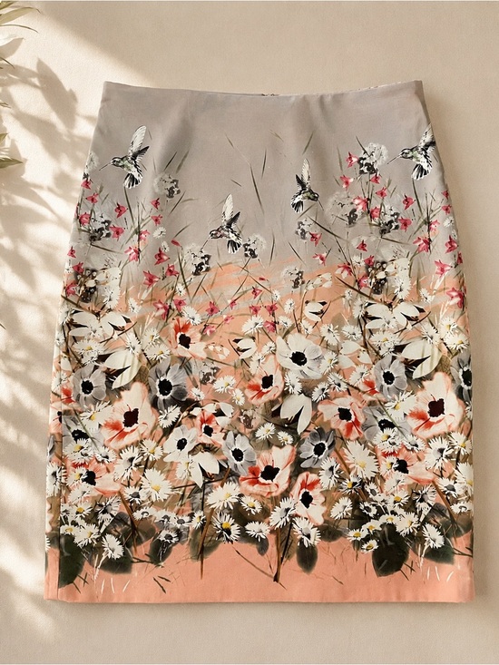 Talbots Dresses & Skirts - Talbots Floral Hummingbird Ombre Cotton Linen Pencil Skirt Size 6